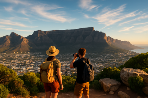 two tourists in cape town visiting most famous sightsighing location 