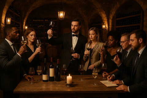 Wine Tasting Event with a group of people in a wine cellar