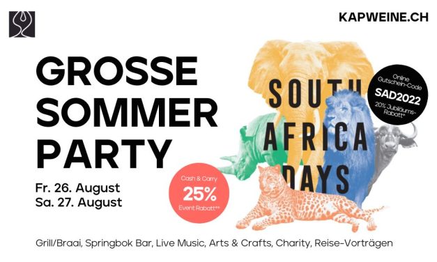 Experience South Africa at the South Africa Days 2022 in Wädenswil ZH. With free wine tasting, grill/braai, live band, art & crafts and much more.